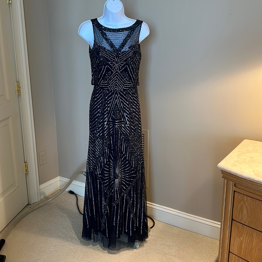 Aidan Mattox, navy blue formal beaded dress